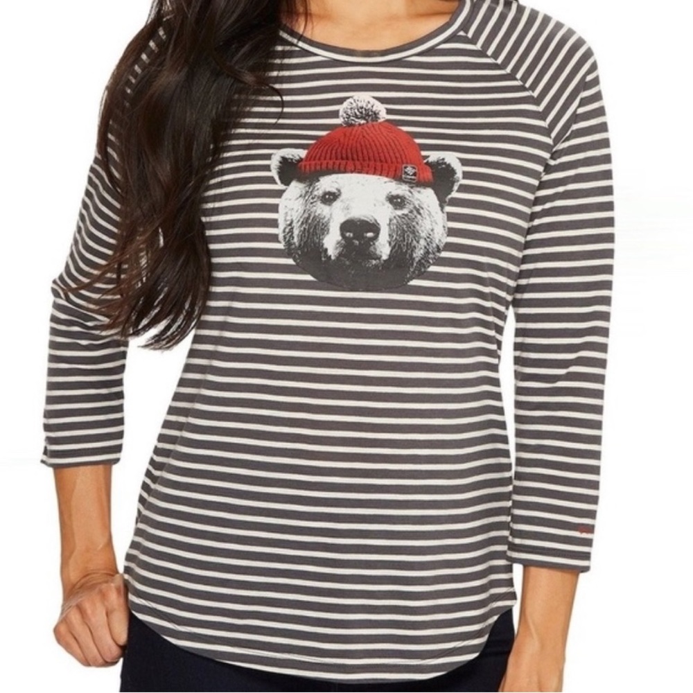Columbia Unbearable Striped Graphic Shirt Bear Wearing Beanie